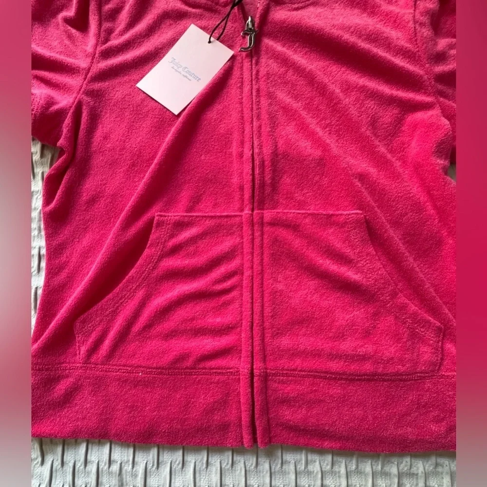 Juicy Couture Fuchsia Towel Set Short Sleeve Zip Up and Shorts